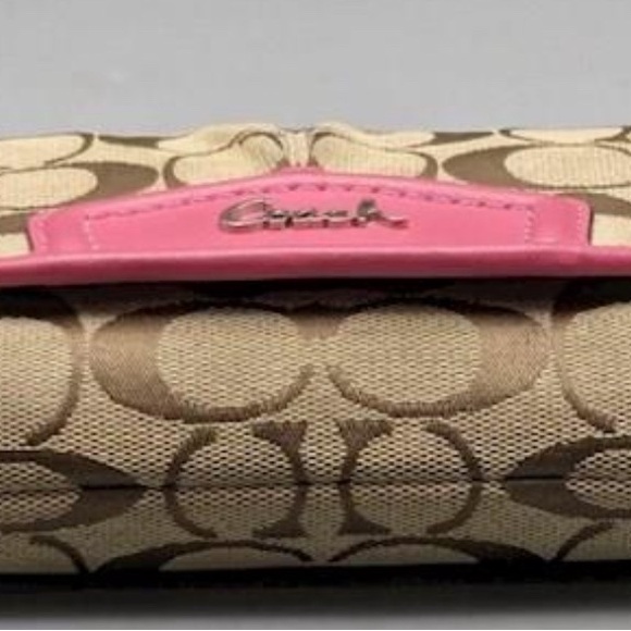 COACH Brown and Pink Signature Canvas Wristlet / Mini Purse - Picture 3 of 5